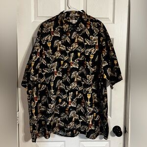Pierre Cardin men’s 3xlt black Hawaiian beer and floral button up shirt